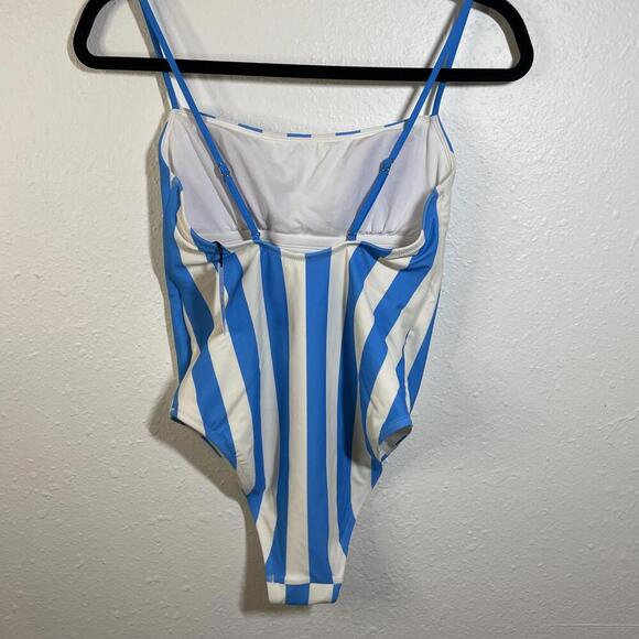 Shade & Shore High Leg Cheeky Swimwear - Blue & White Striped One-Piece - Picture 2 of 4